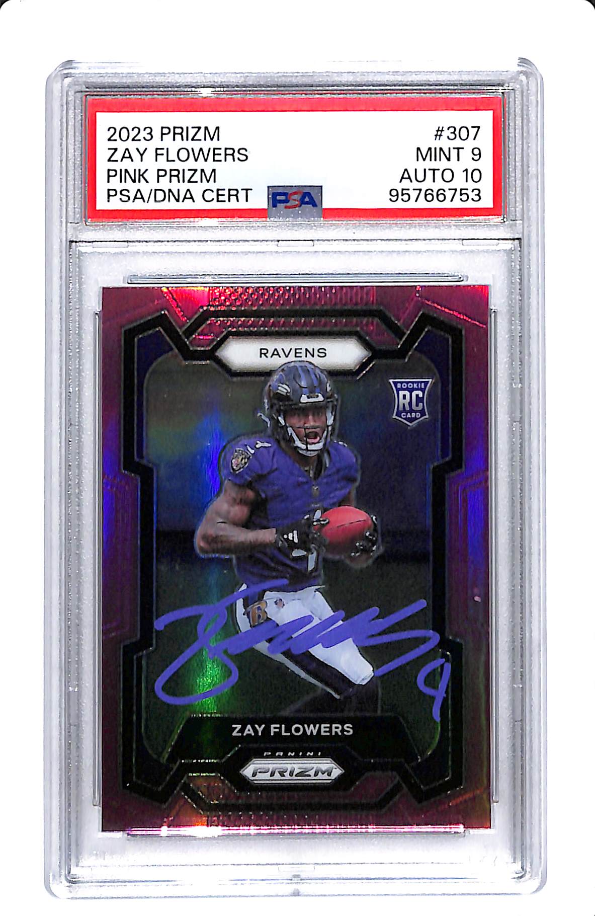 2023 PRIZM ZAY FLOWERS PINK PRIZM PSA/DNA CERT PSA 9 AUTO 10