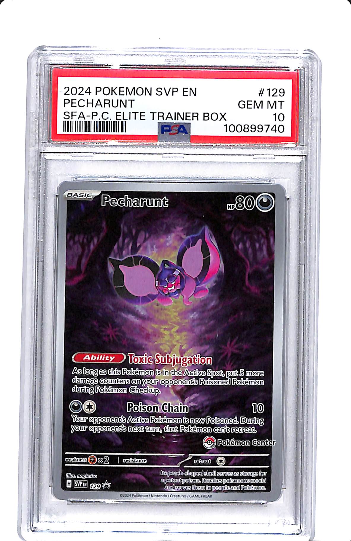 2024 POKEMON SVP EN PECHARUNT POKEMON CENTER EXCLUSIVE PSA 10 #129