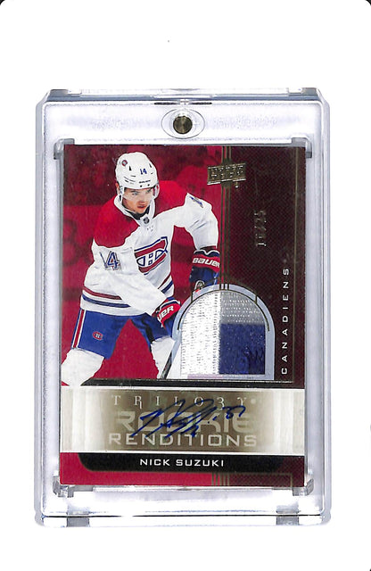 2019-20 UPPER DECK TRILOGY HOCKEY ROOKIE RENDITIONS NICK SUZUKI ROOKIE PATCH AUTO 16/25