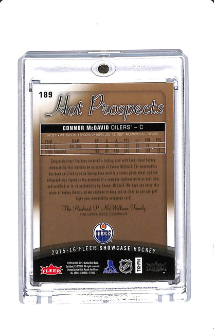 2015-16 FLEER SHOWCASE HOCKEY HOT PROSPECTS CONNOR MCDAVID ROOKIE AUTO PATCH 227/299