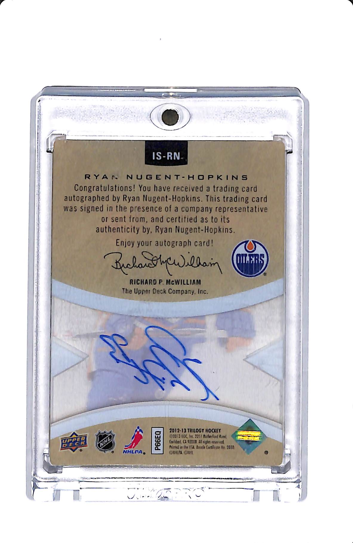 2012-13 UPPER DECK TRILOGY ICE SCRIPTS RYAN NUGENT-HOPKINS AUTO