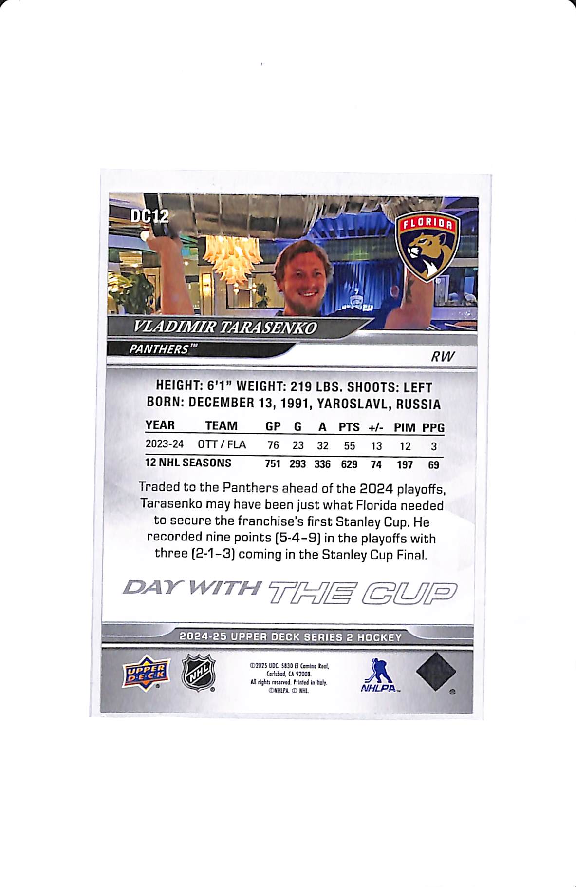 2024-25 UPPER DECK SERIES 2 VLADIMIR TARASENKO DAY WITH THE CUP SSP