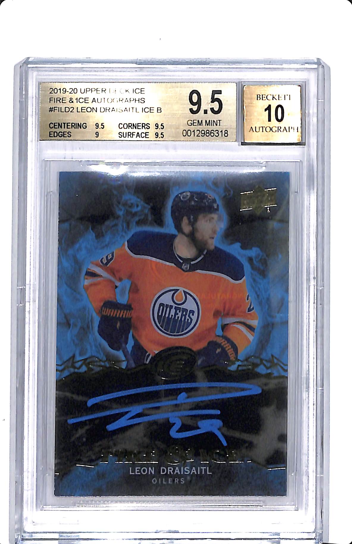 2019-20 UPPER DECK ICE LEON DRAISAITL FIRE & ICE AUTOGRAPHS BGS 9.5 AUTO 10