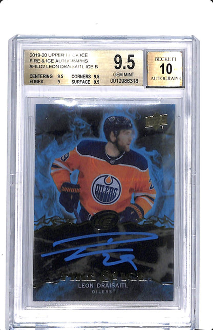 2019-20 UPPER DECK ICE LEON DRAISAITL FIRE & ICE AUTOGRAPHS BGS 9.5 AUTO 10