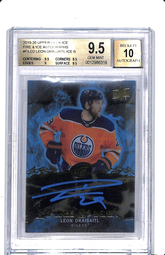 2019-20 UPPER DECK ICE LEON DRAISAITL FIRE & ICE AUTOGRAPHS BGS 9.5 AUTO 10