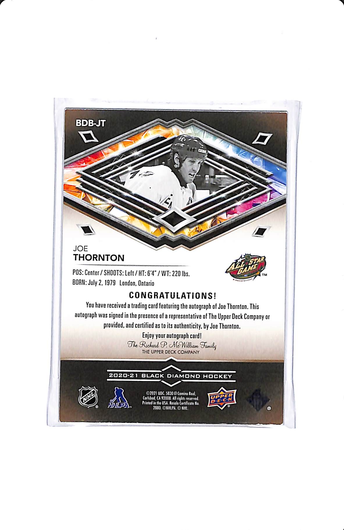 2020-21 BLACK DIAMOND JOE THORNTON AUTOGRAPH 19/25