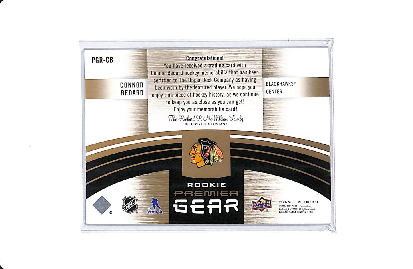 2023-24 UPPER DECK PREMIER CONNOR BEDARD ROOKIE PREMIER GEAR 03/25