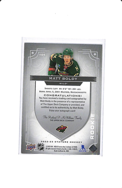 2022-23 UPPER DECK STATURE MATT BOLDY ROOKIE AUTO 013/199
