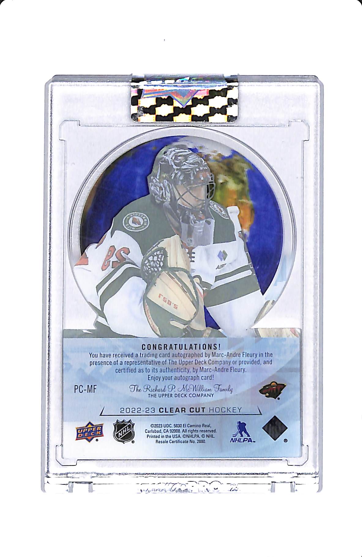 2022-23 UPPER DECK CLEAR CUT MARC-ANDRE FLEURY CLEAR CUT PRIDE AUTO 35/99