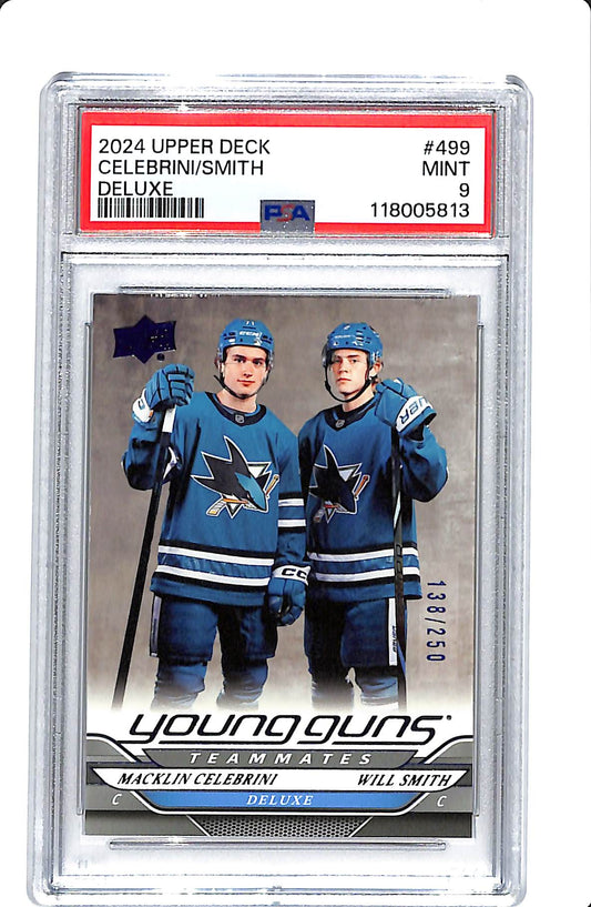 2024-25 UPPER DECK SERIES 2 CELEBRINI/SMITH DELUXE YOUNG GUNS 138/250 PSA 9