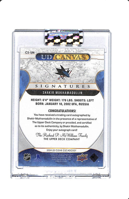 2024-25 UPPER DECK CLEAR CUT UD CANVAS SIGNATURES SHAKIR MUKHAMADULLIN 66/95 RED INK