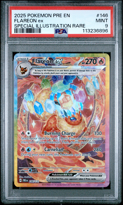 2025 POKEMON PRE EN FLAREON EX SIR 146/131 PSA 9