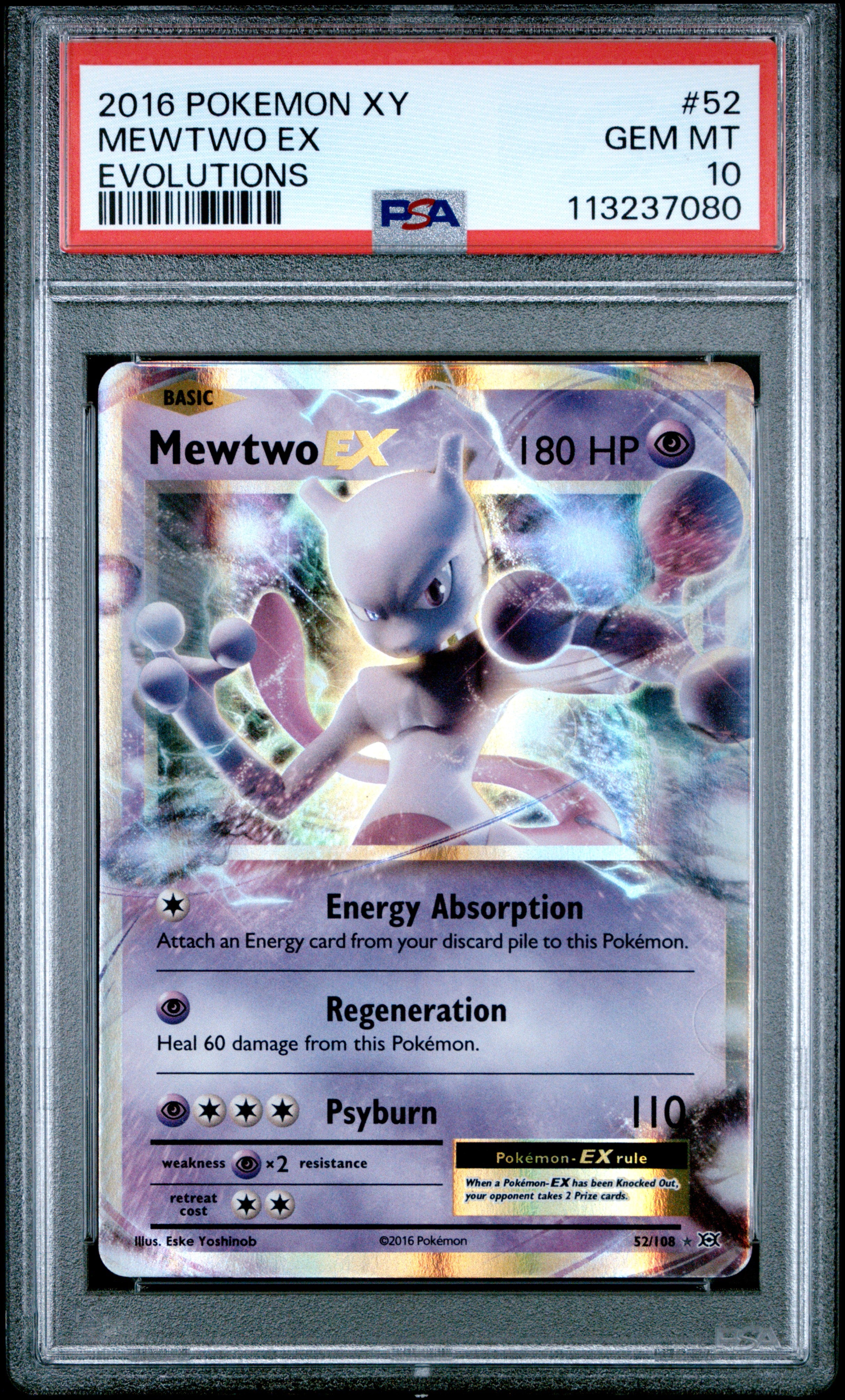 2016 POKEMON XY EVOLUTIONS #52 MEWTWO EX EVOLUTIONS PSA 10