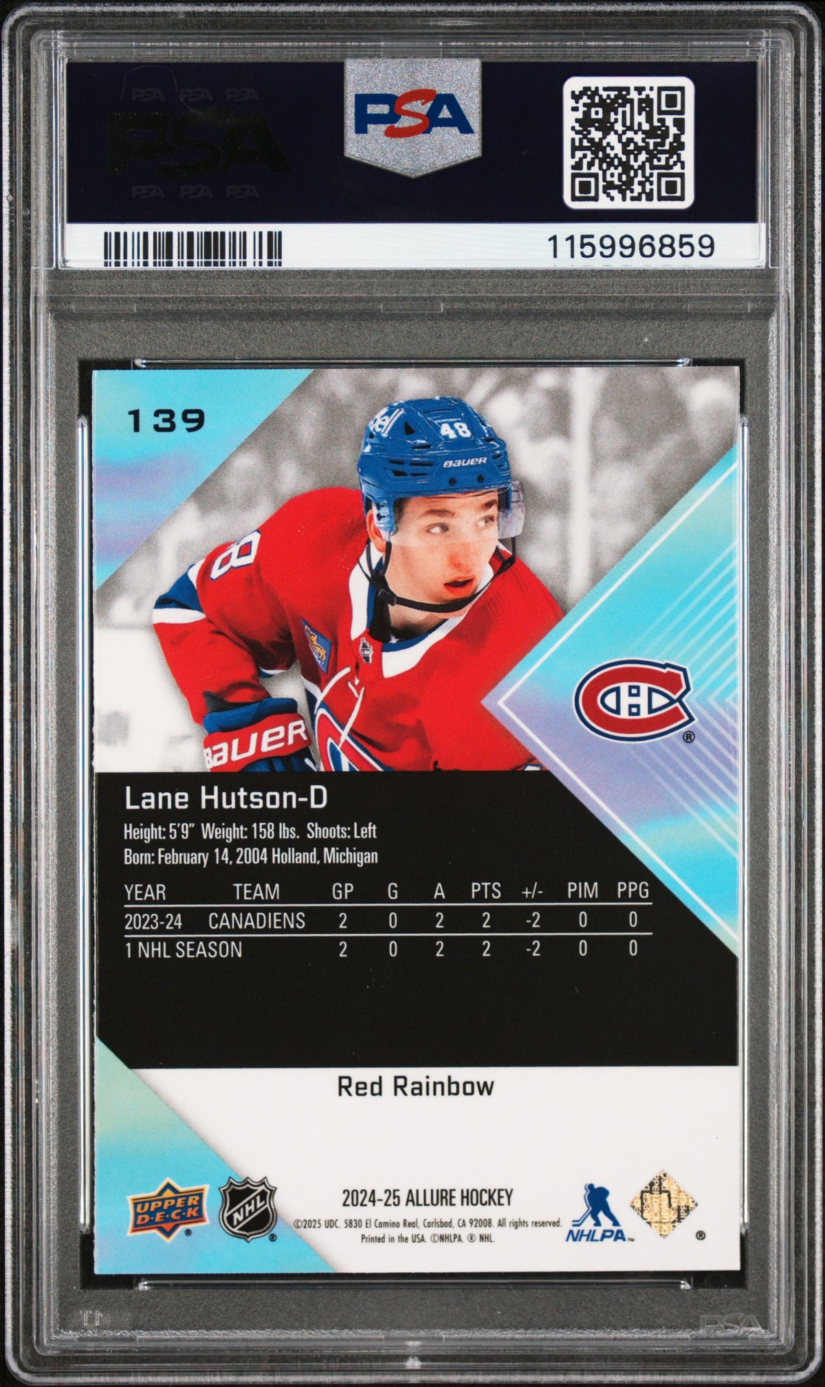 2024 UPPER DECK ALLURE #139 LANE HUTSON RED RAINBOW ROOKIE PSA 9
