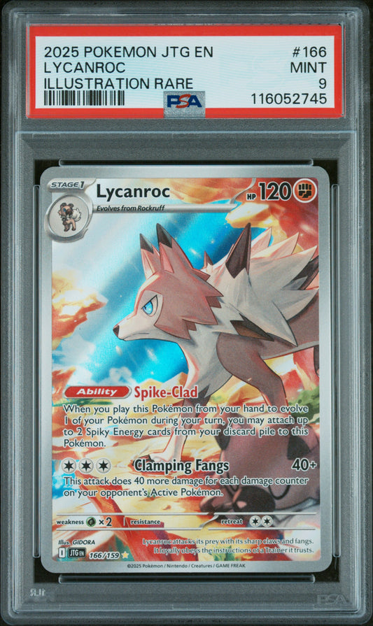 2025 POKEMON JTG EN JOURNEY TOGETHER #166 LYCANROC ILLUSTRATION RARE PSA 9