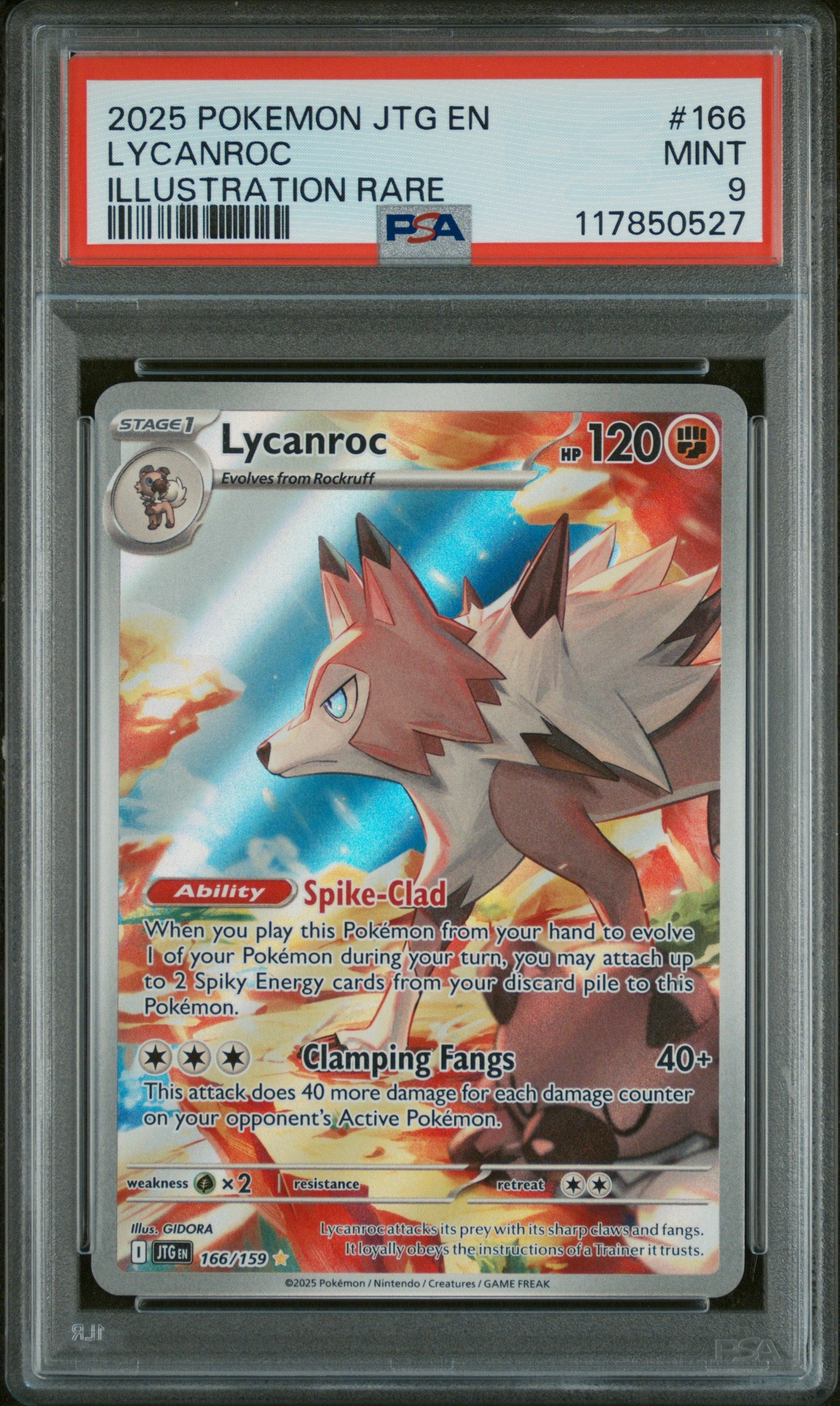 2025 POKEMON JTG LYCANROC 166/159 PSA 9