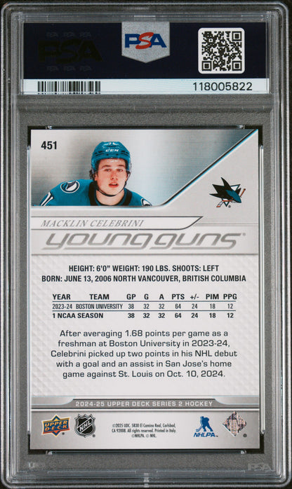 2024-25 UPPER DECK SERIES 2 MACKLIN CELEBRINI YOUNG GUNS PSA 9 #451