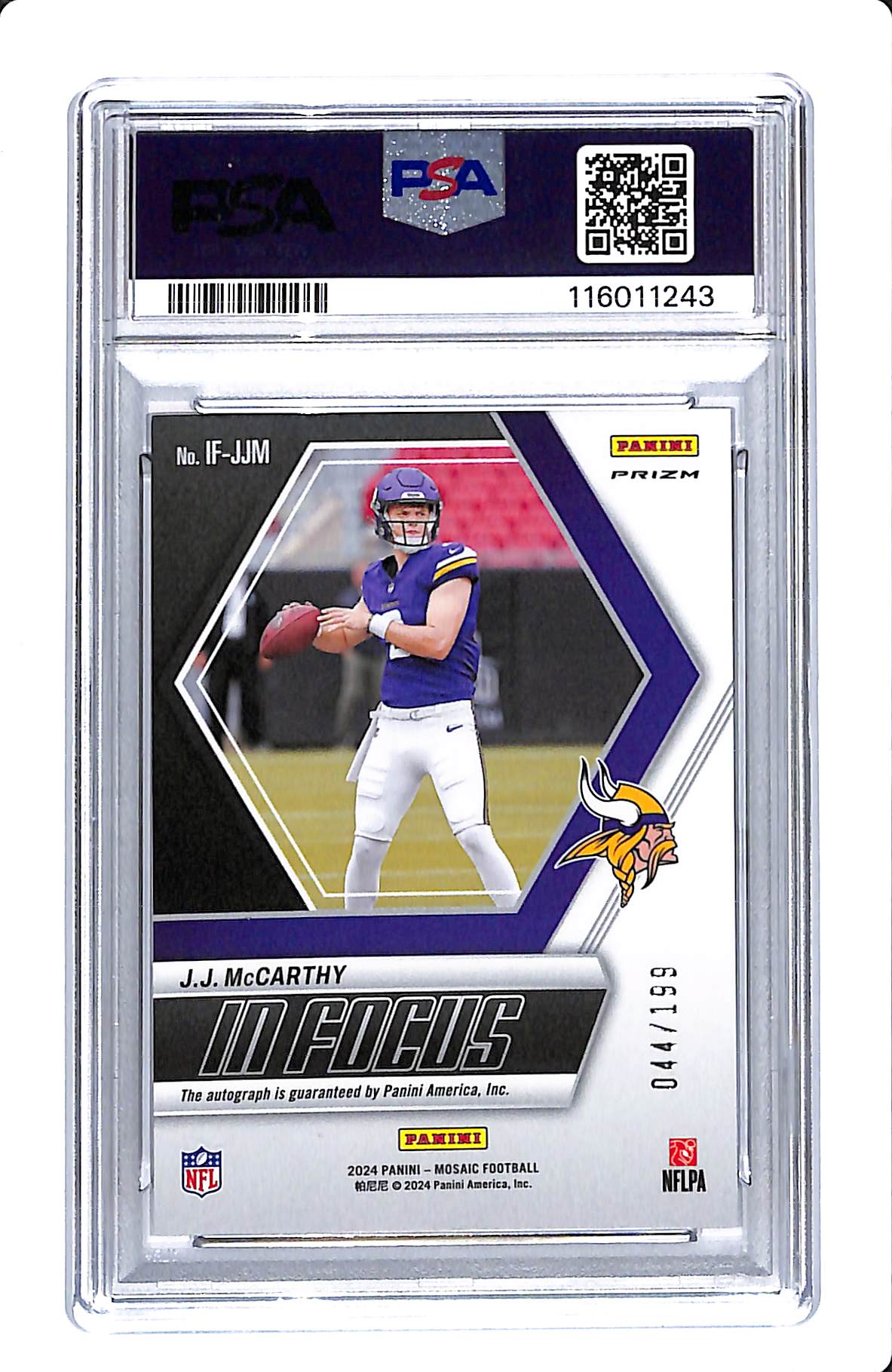 2024 PANINI MOSAIC JJ MCCARTHY IN FOCUS SIGNATURE RED PSA 9