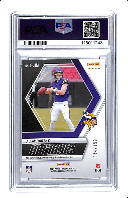 2024 PANINI MOSAIC JJ MCCARTHY IN FOCUS SIGNATURE RED PSA 9