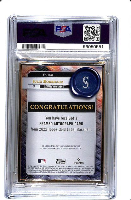 2022 TOPPS GOLD LABEL JULIO RODRIGUEZ FRAMED AUTOGRAPHS RED PSA 8