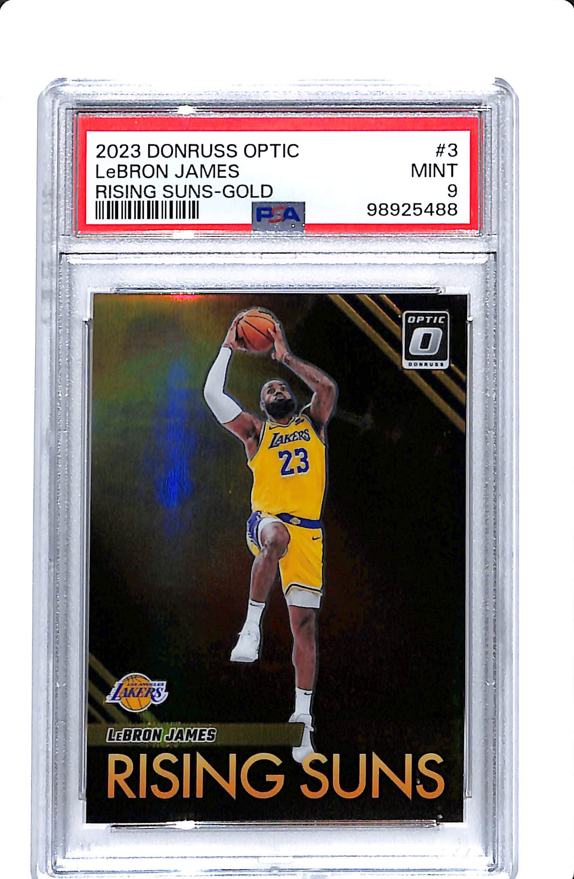 2023 PANINI DONRUSS OPTIC LEBRON JAMES RISING SUNS GOLD PSA 9 06/10