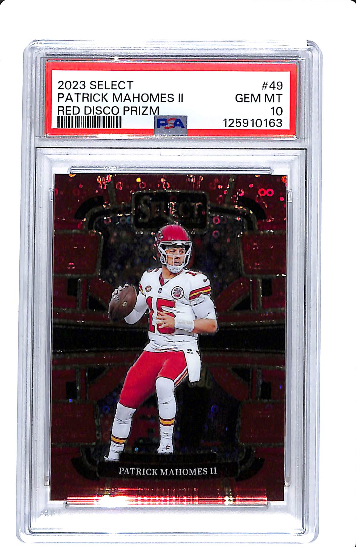 2023 PANINI SELECT RED DISCO PRIZM PATRICK MAHOMES II PSA 10
