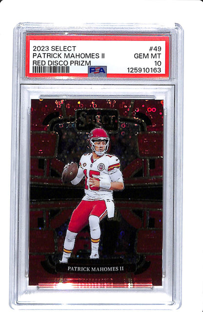 2023 PANINI SELECT RED DISCO PRIZM PATRICK MAHOMES II PSA 10