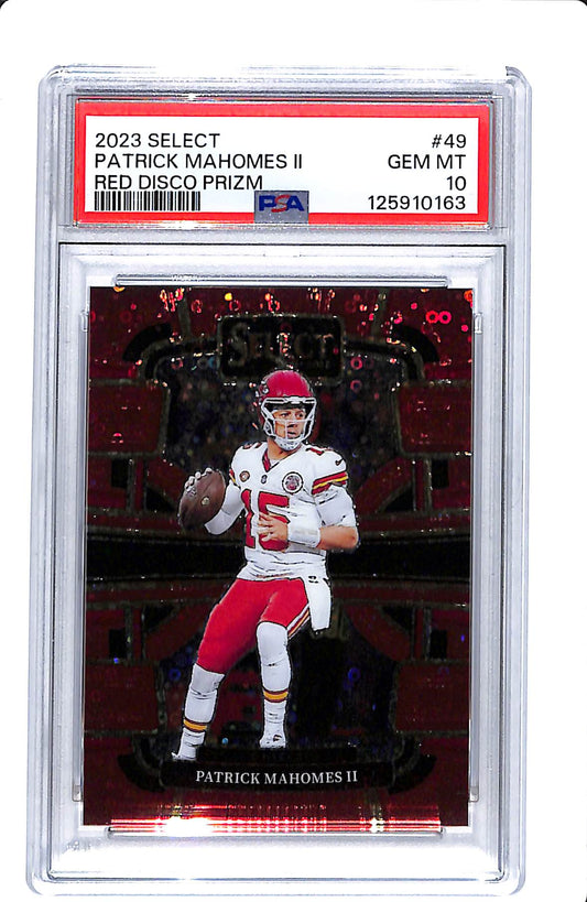 2023 PANINI SELECT RED DISCO PRIZM PATRICK MAHOMES II PSA 10