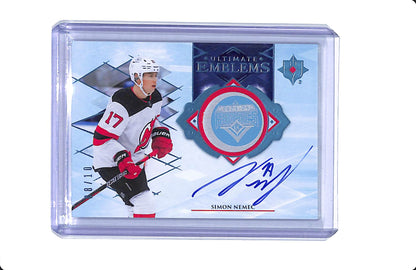 2023-24 UPPER DECK ULTIMATE SIMON NEMEC ULTIMATE EMBLEMS AUTO 08/10