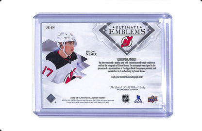 2023-24 UPPER DECK ULTIMATE SIMON NEMEC ULTIMATE EMBLEMS AUTO 08/10