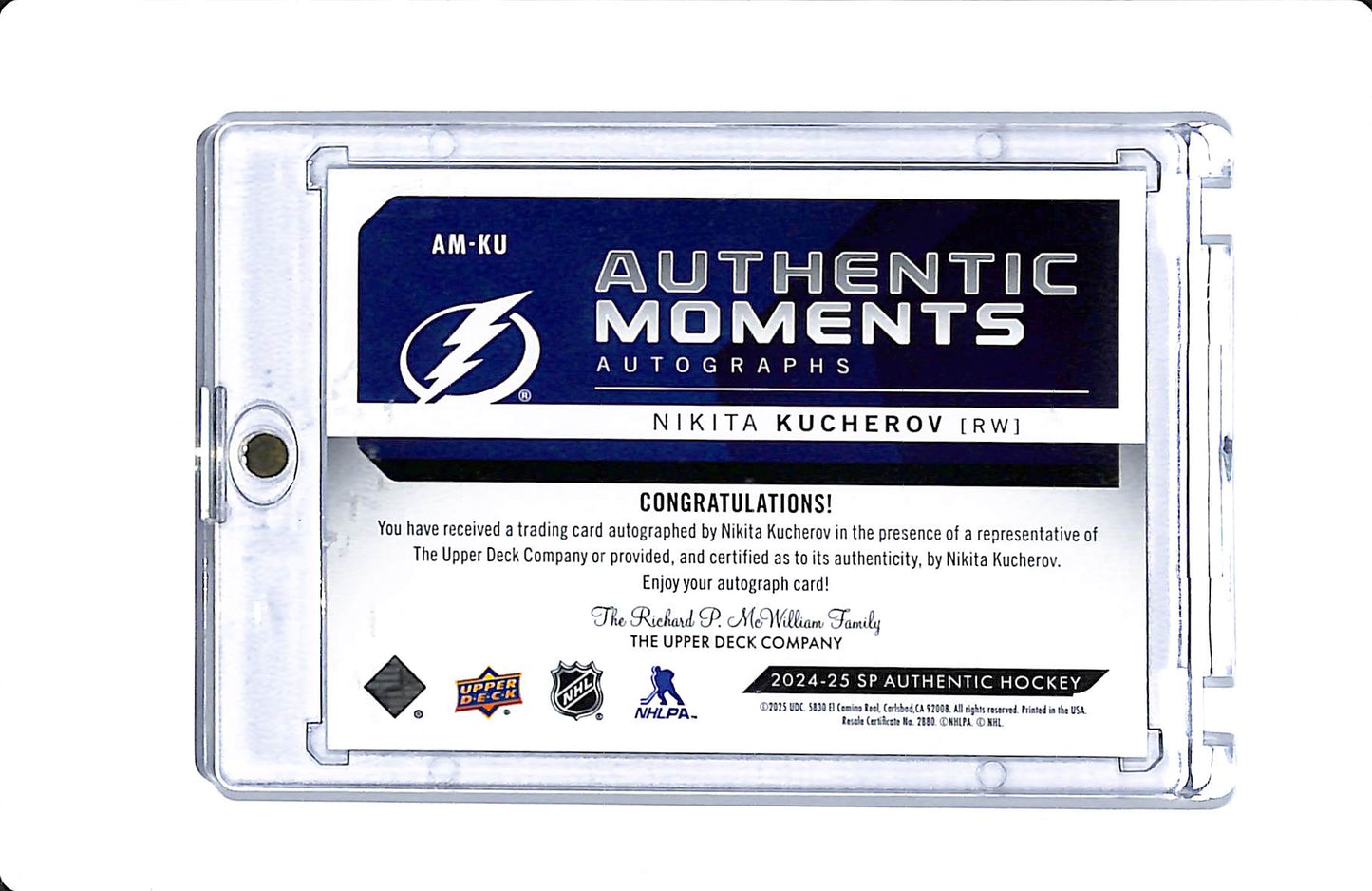 2024-25 UPPER DECK SP AUTHENTIC AUTHENTIC MOMENTS NIKITA KUCHEROV AUTO