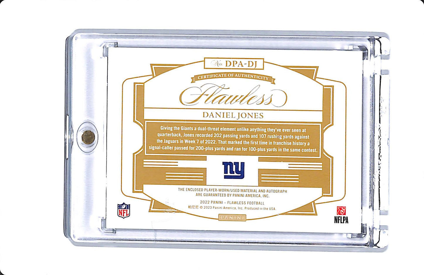 2022 PANINI FLAWLESS DANIEL JONES PATCH AUTO 19/25