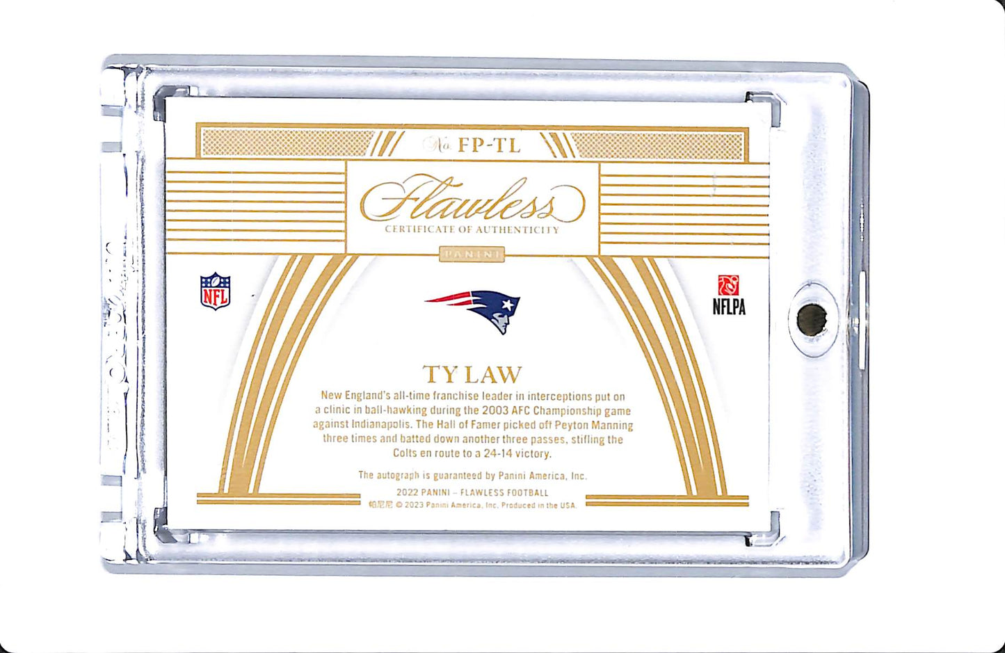 2022 PANINI FLAWLESS TY LAW FLAWLESS PERFORMANCES AUTO 01/15