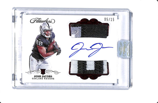 2019 PANINI FLAWLESS RED JOSH JACOBS ROOKIE PATCH AUTO 05/15