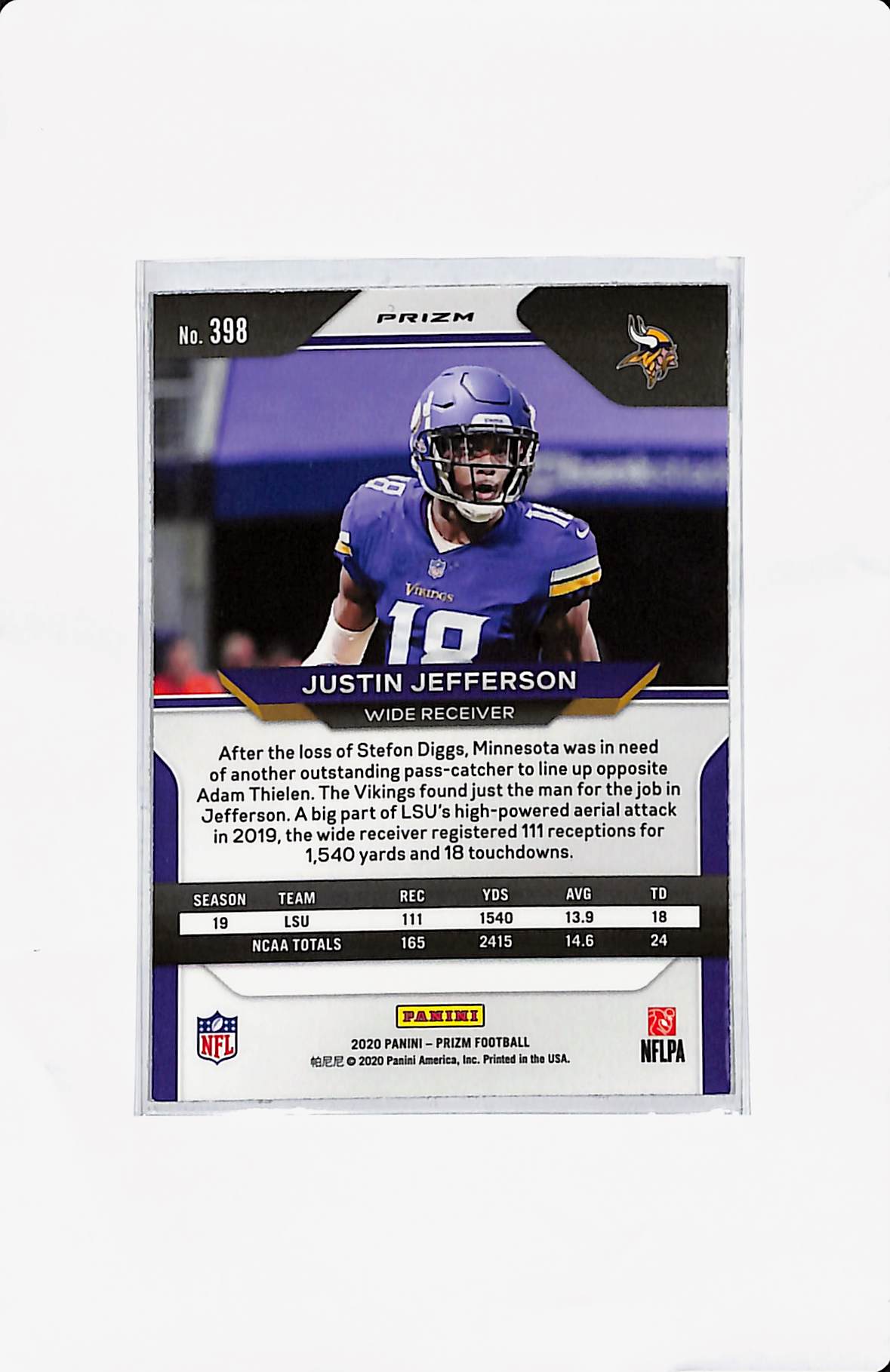 2020 PANINI PRIZM JUSTIN JEFFERSON NO HUDDLE DISCO