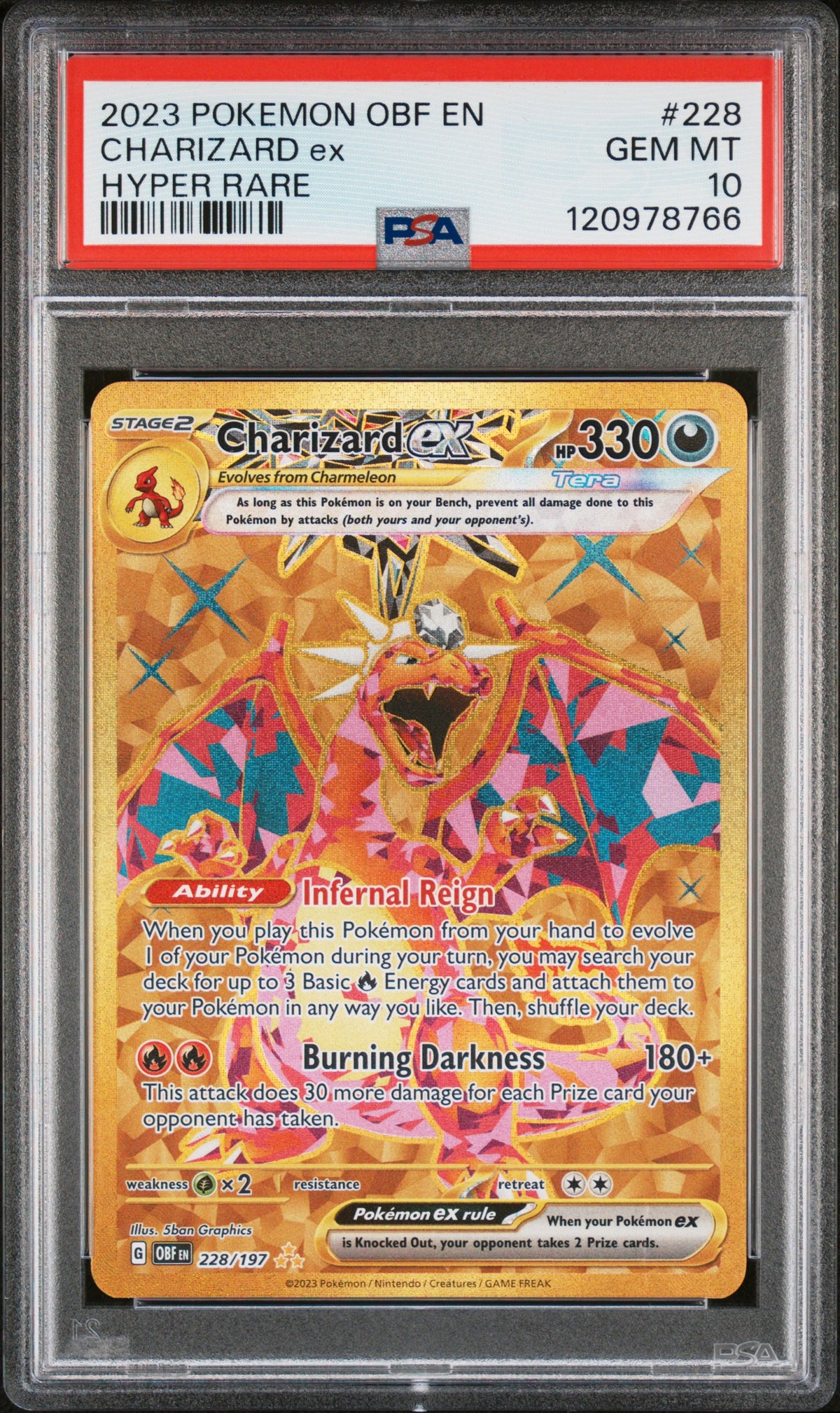 2023 POKEMON OBF EN OBSIDIAN FLAMES #228 CHARIZARD ex HYPER RARE PSA 10