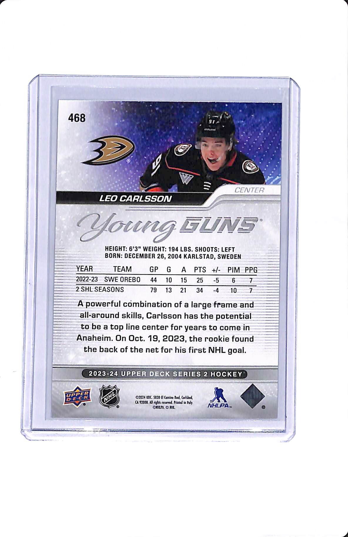2023-24 UPPER DECK SERIES 2 LEO CARLSSON YOUNG GUNS