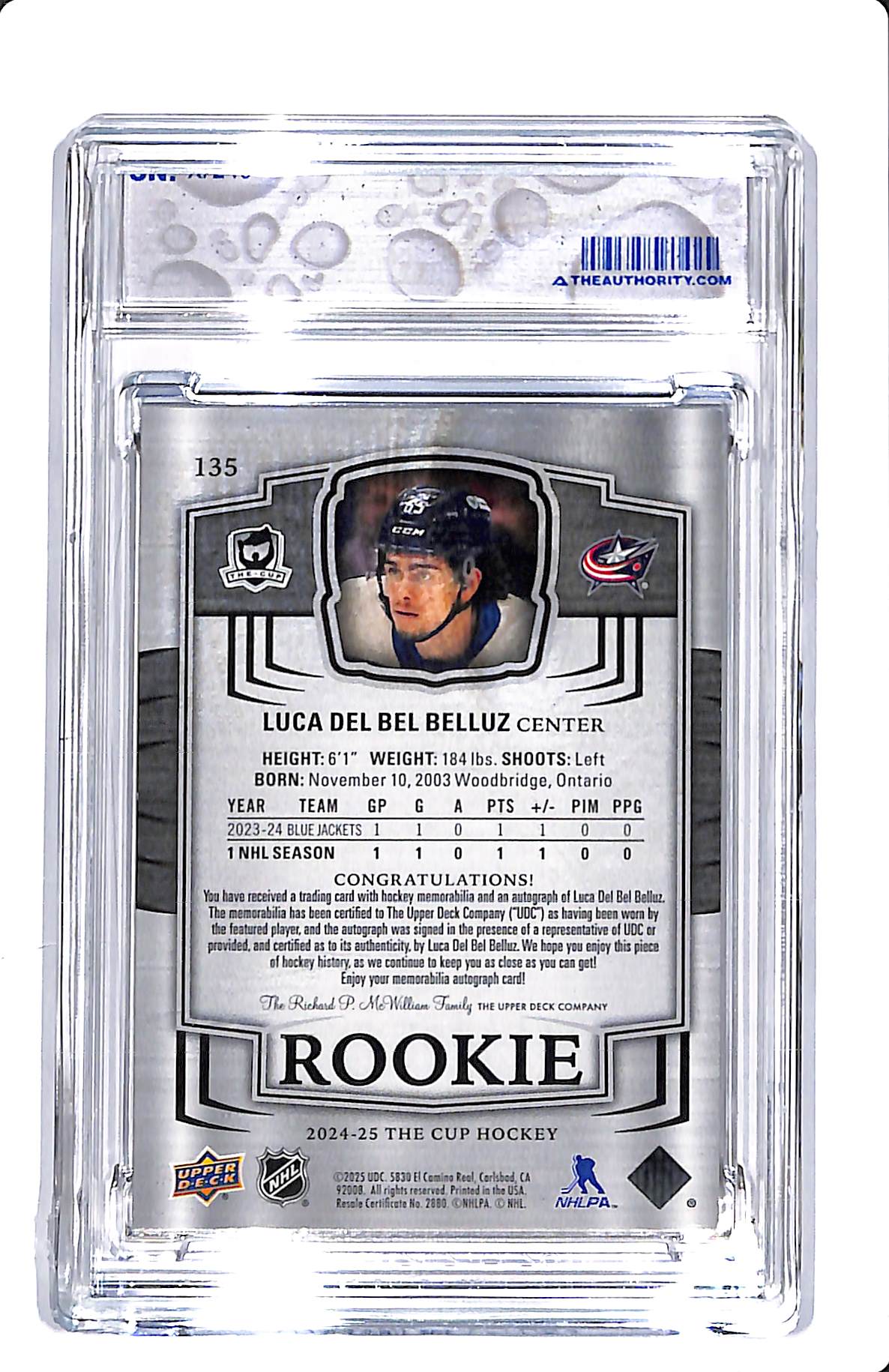 2024-25 UPPER DECK THE CUP LUCA DEL BEL BELLUZ ROOKIE AUTO PATCH 024/249