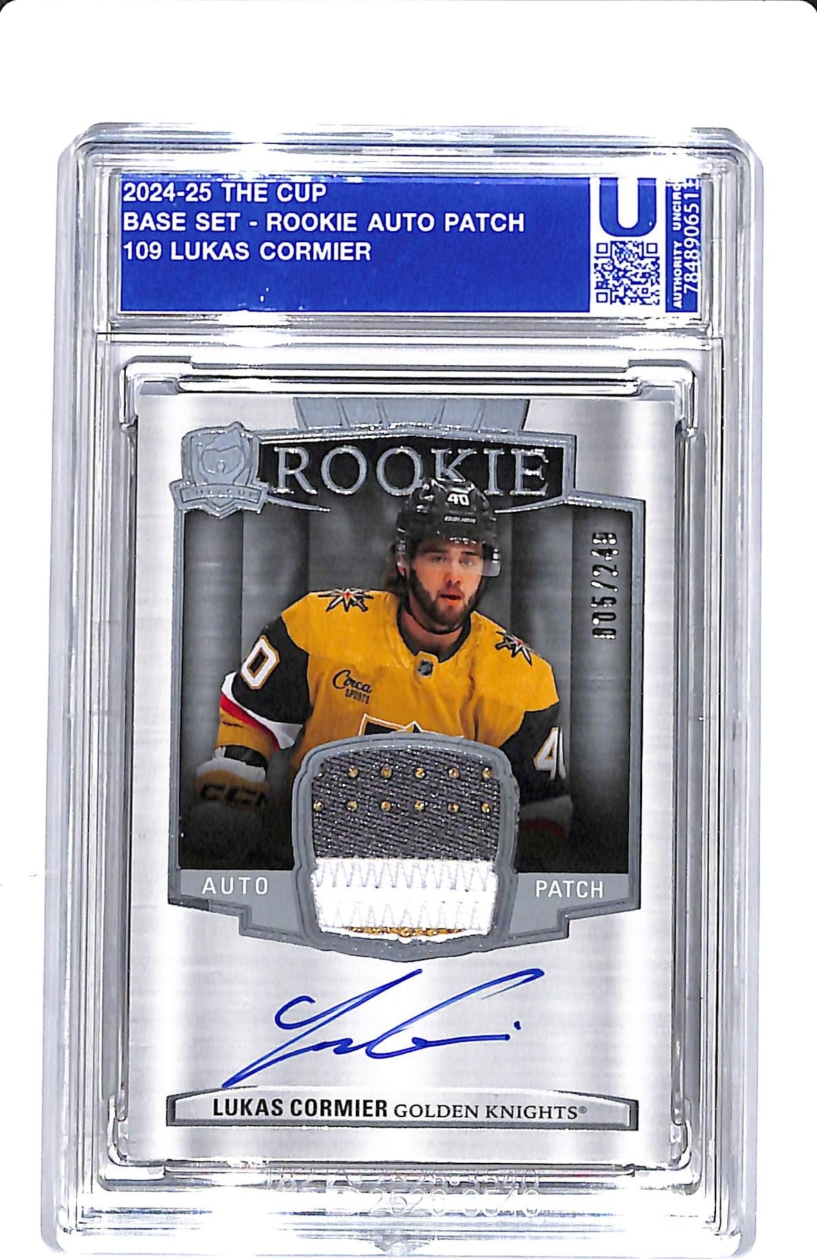 2024-25 UPPER DECK THE CUP LUKAS CORMIER ROOKIE AUTO PATCH 005/249
