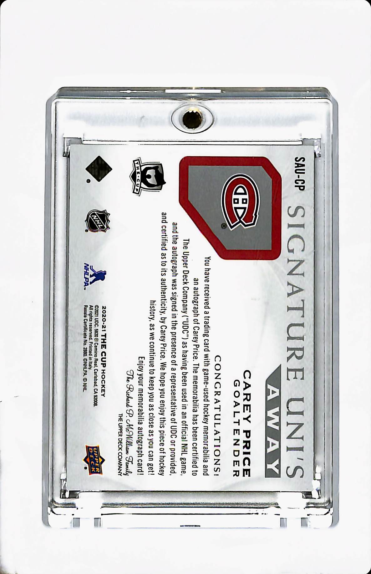 2021-21 THE CUP CAREY PRICE EXQUISITE AUTO /35