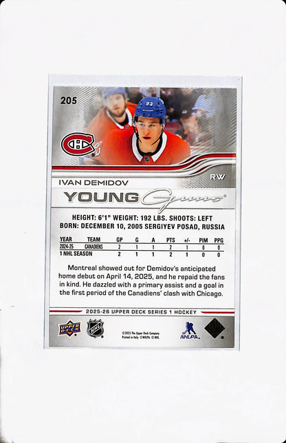 2025-26 UD SERIES ONE IVAN DEMIDOV YOUNG GUNS
