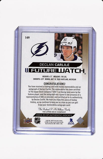 2024-25 UD SP AUTHENTIC DECLAN CARLILE FUTURE WATCH PATCH AUTO 084/100