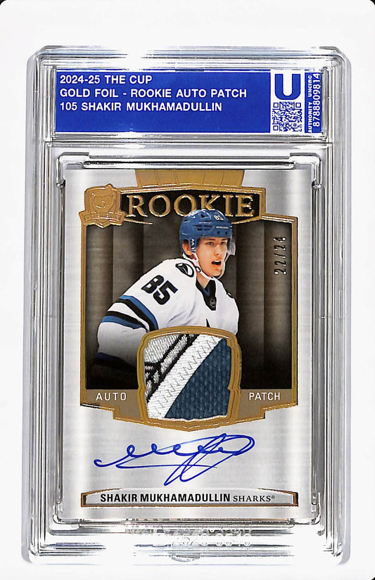 2024-25 UD THE CUP SHAKIR MUKHAMADULLIN ROOKIE AUTO PATCH GOLD FOIL 22/24
