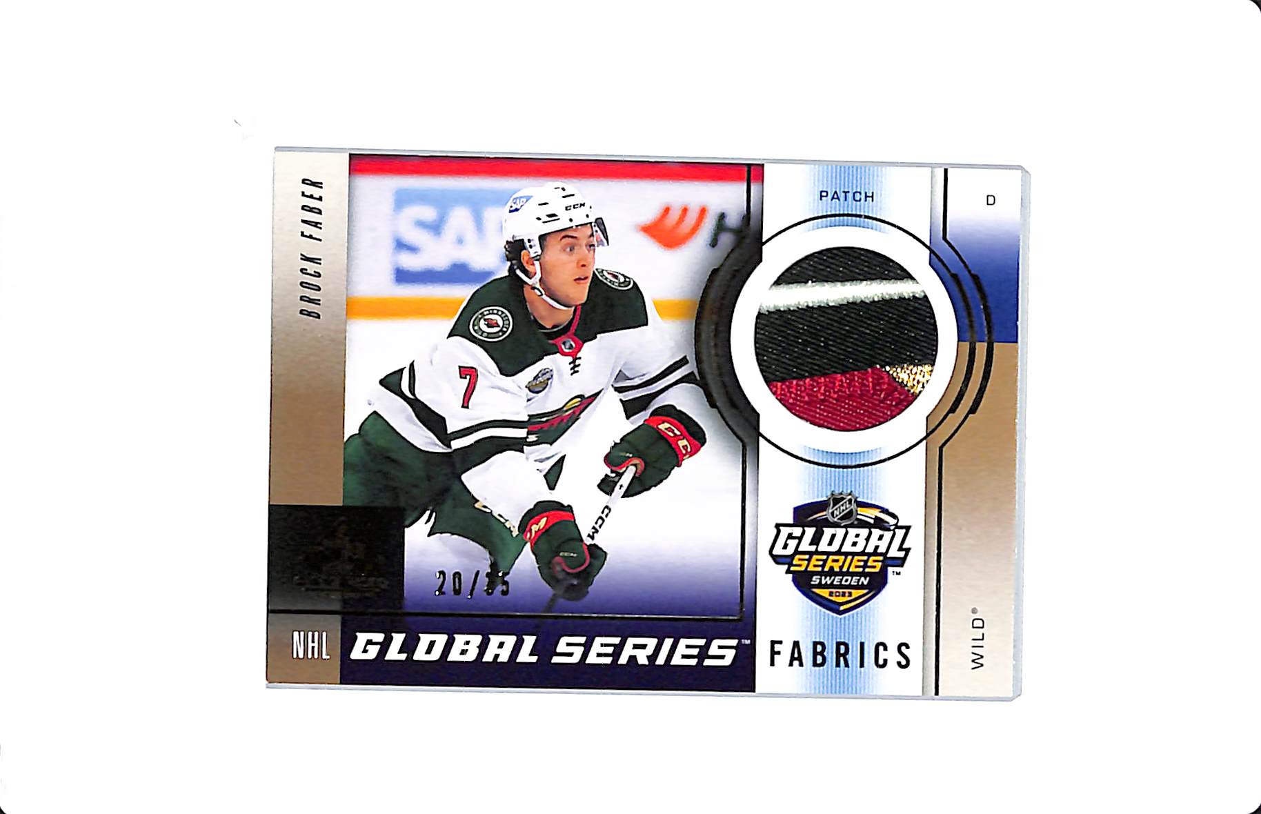 2023-24 UD SP GAME USED BROCK FABER GLOBAL SERIES FABRICS PATCH /35