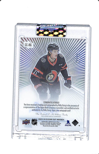 2023-24 UD CLEAR CUT RIDLEY GREIG OUTBURST ROOKIE AUTO 21/25
