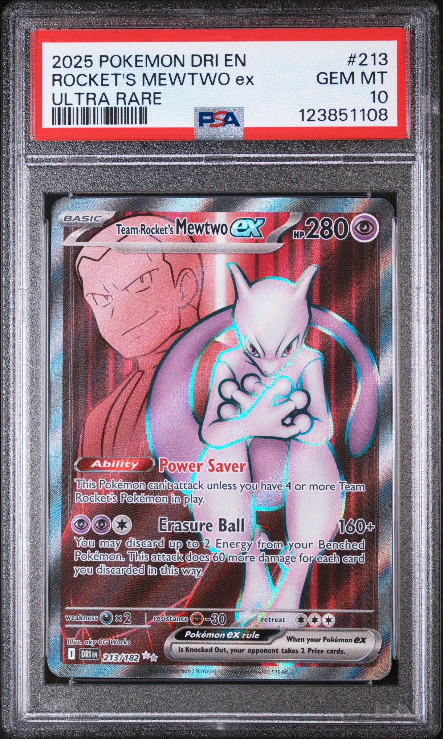 2025 POKEMON DESTINED RIVALS ROCKET'S MEWTWO 213/182 PSA 10