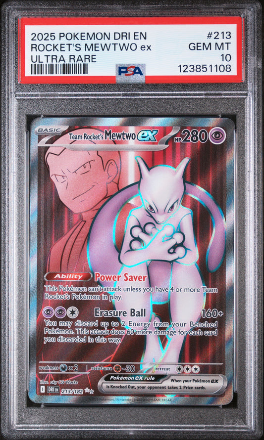 2025 POKEMON DESTINED RIVALS ROCKET'S MEWTWO 213/182 PSA 10