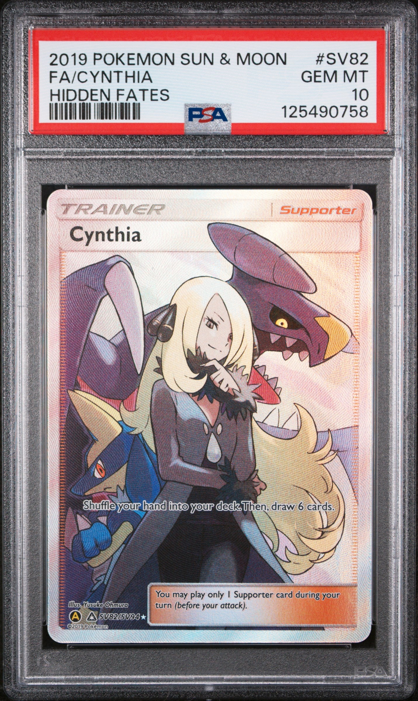 2019 POKEMON SUN & MOON HIDDEN FATES #SV82 FA CYNTHIA HIDDEN FATES PSA 10