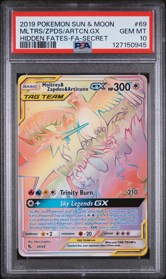 2019 SUN & MOON MOLTRES/ZAPDOS/ARTICUNO GX 69/68 PSA 10
