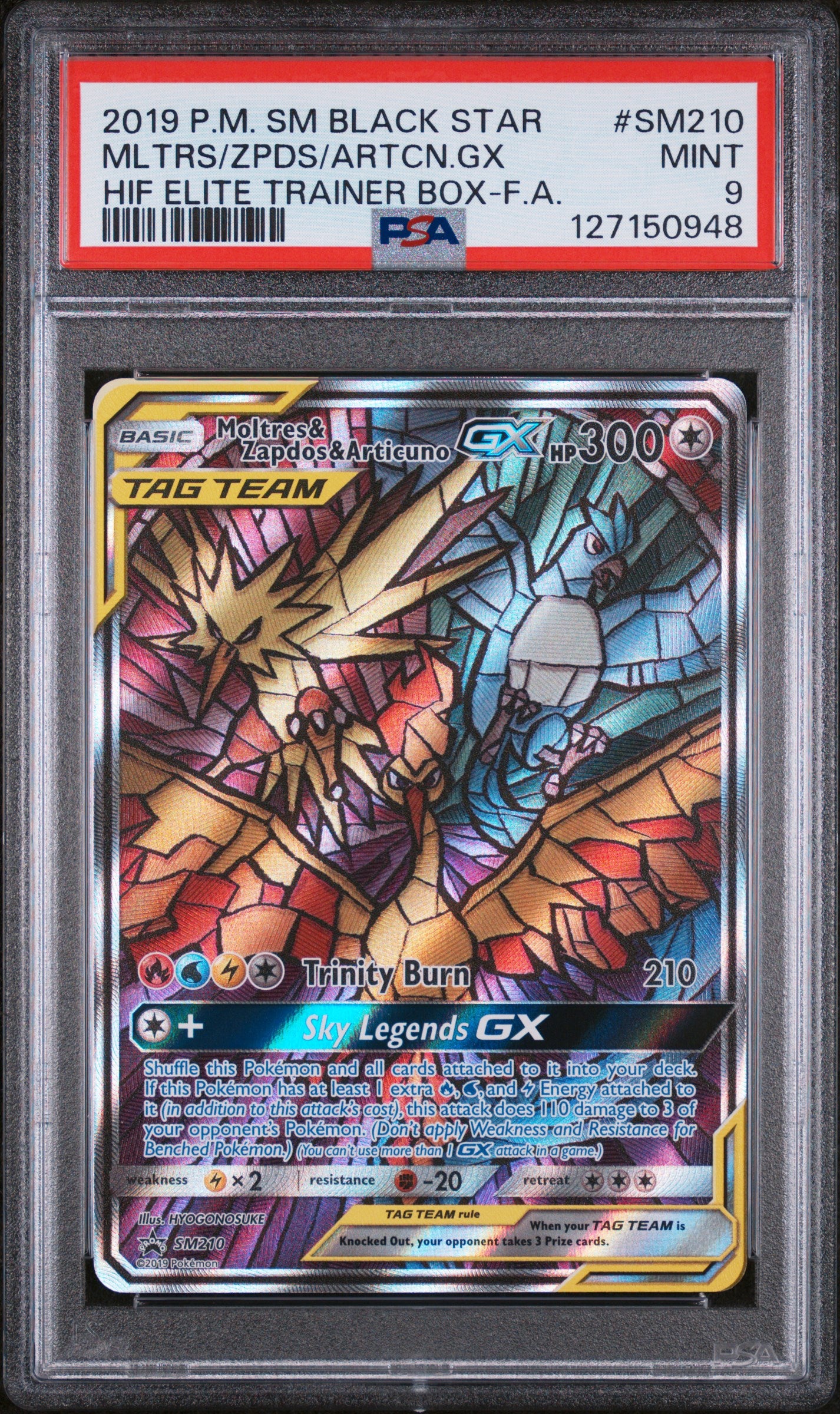 2019 P.M. SM BLACK STAR MOLTRES ZAPDOS ARTICUNO GX SM210 PSA 9